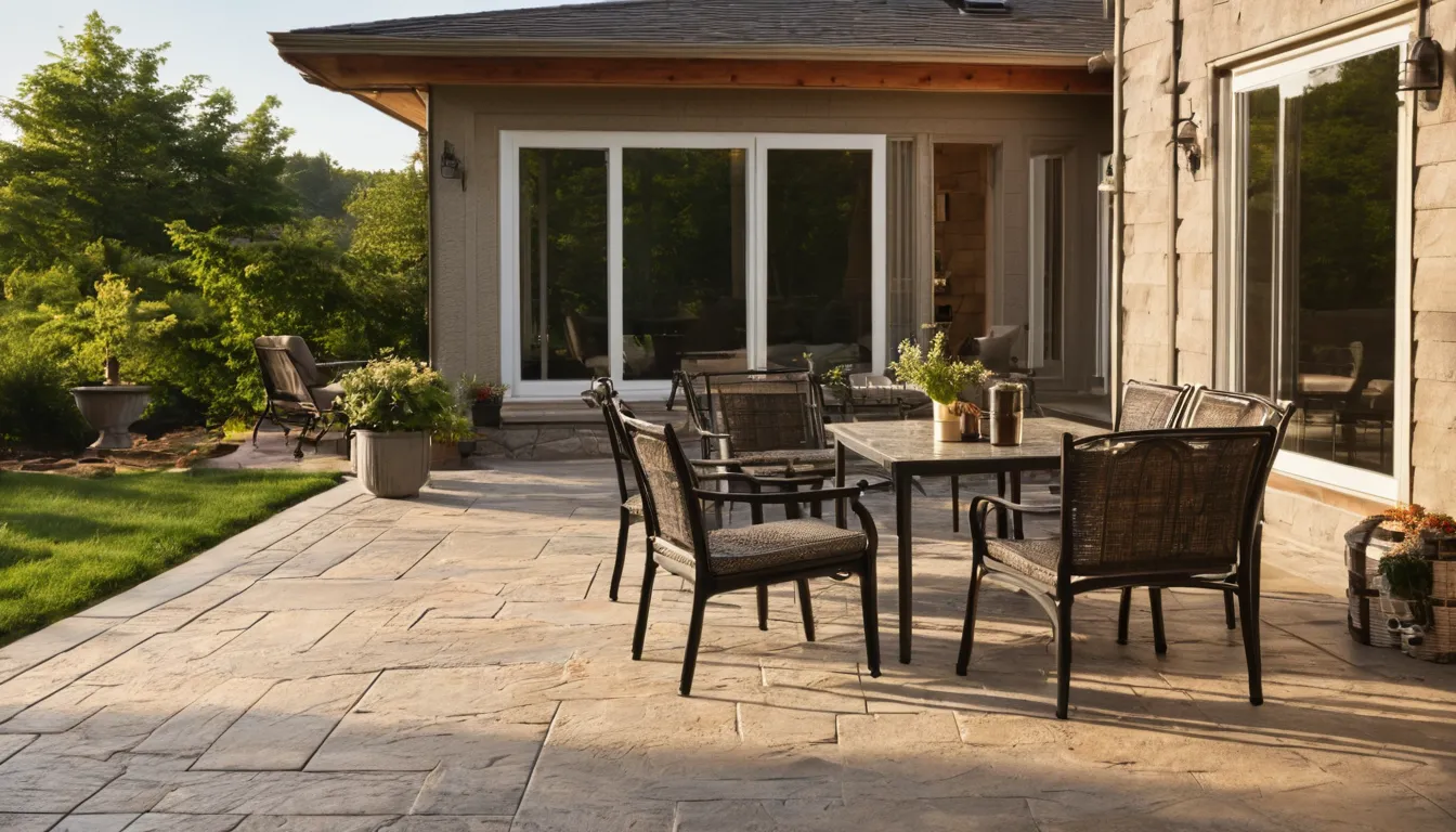 A finished stamped concrete patio in the Romeo area